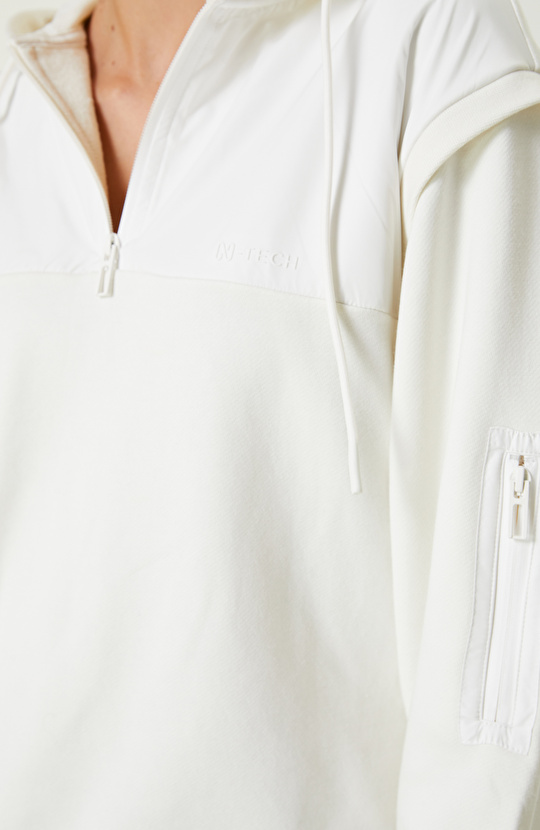 Ekru Fermuar Detaylı Sweatshirt