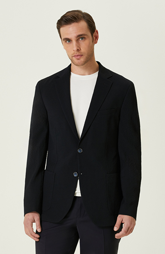 Lacivert Yün Karışımlı Ceket