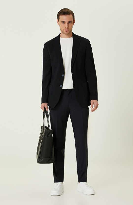 Lacivert Yün Karışımlı Ceket