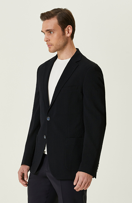 Lacivert Yün Karışımlı Ceket