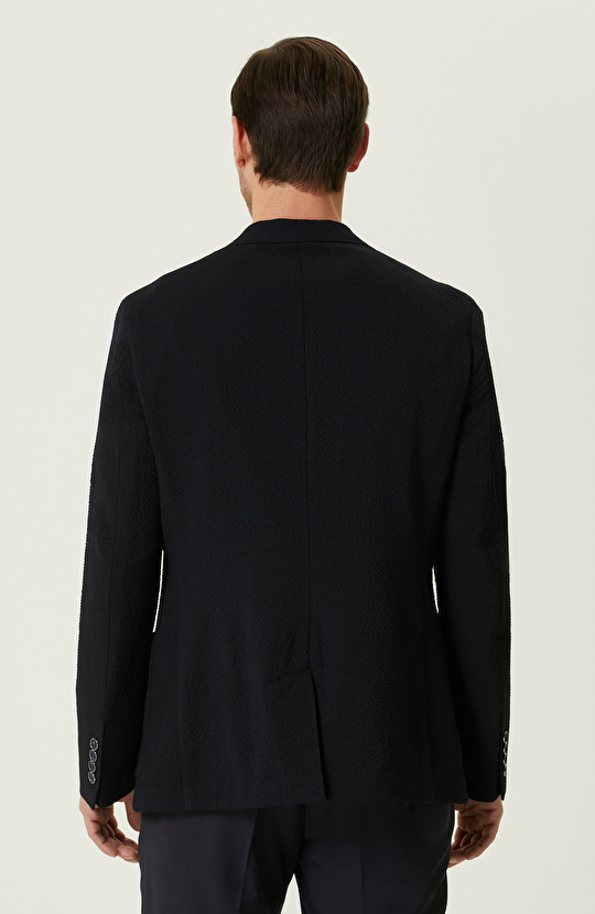 Lacivert Yün Karışımlı Ceket