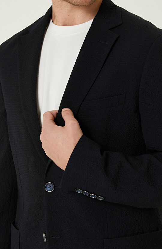 Lacivert Yün Karışımlı Ceket