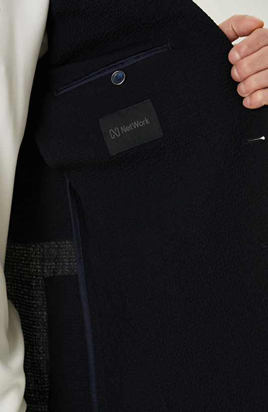 Lacivert Yün Karışımlı Ceket