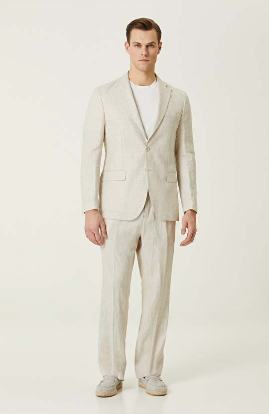 Limited Bej Keten Takım Elbise