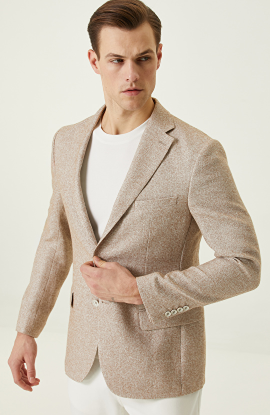 Bej Keten Karışımlı Ceket