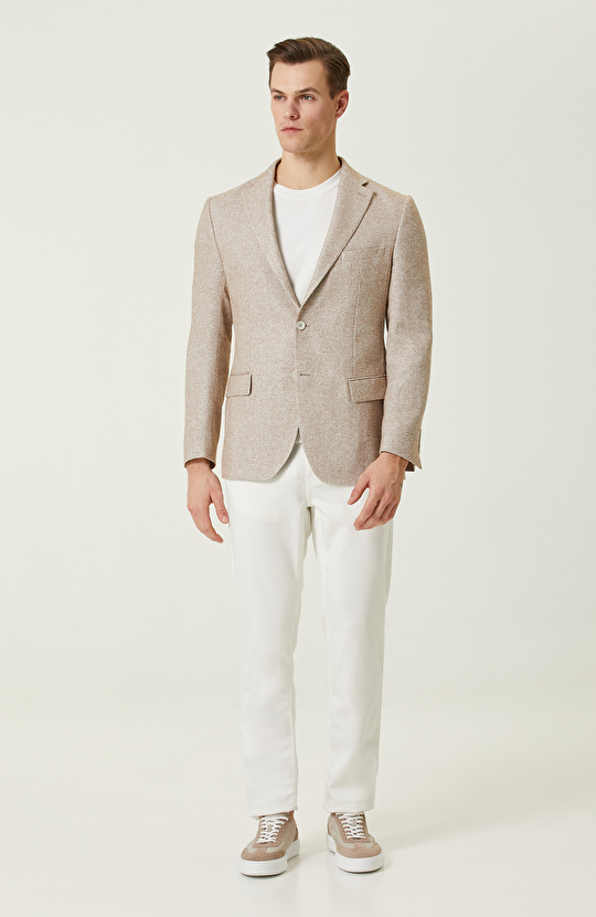 Bej Keten Karışımlı Ceket