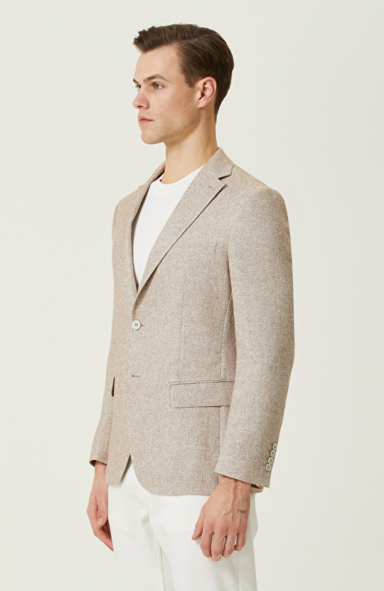 Bej Keten Karışımlı Ceket