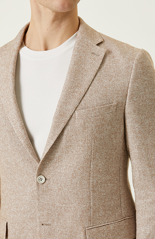 Bej Keten Karışımlı Ceket