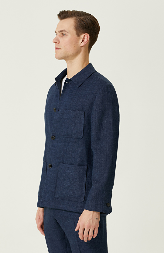 Lacivert Keten Karışımlı Ceket