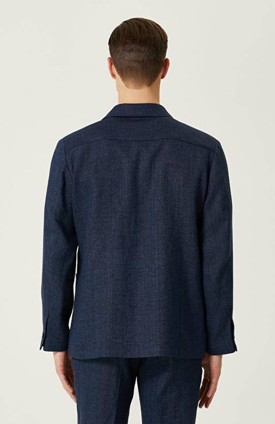 Lacivert Keten Karışımlı Ceket
