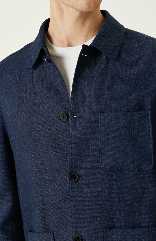 Lacivert Keten Karışımlı Ceket