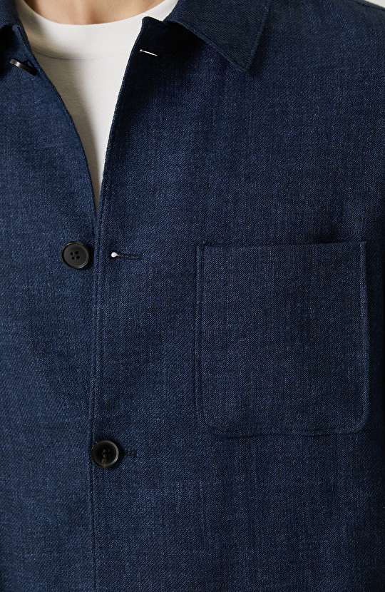 Lacivert Keten Karışımlı Ceket