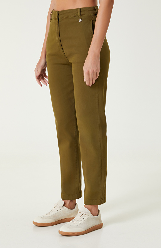 Haki Crop Casual Pantolon