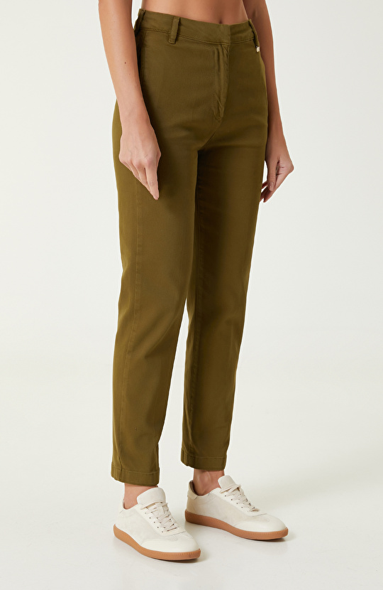 Haki Crop Casual Pantolon