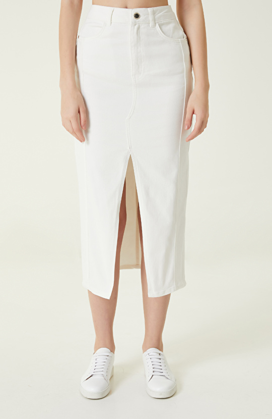  Kırıkbeyaz Denim Etek