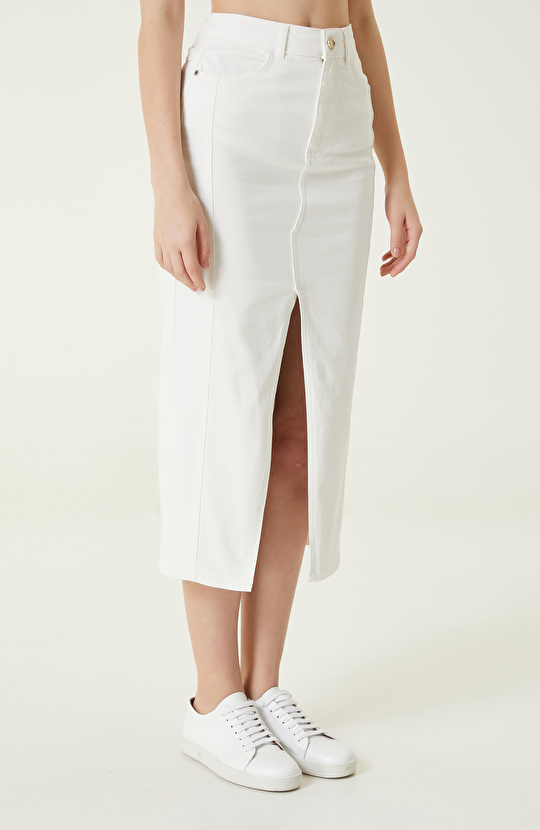  Kırıkbeyaz Denim Etek