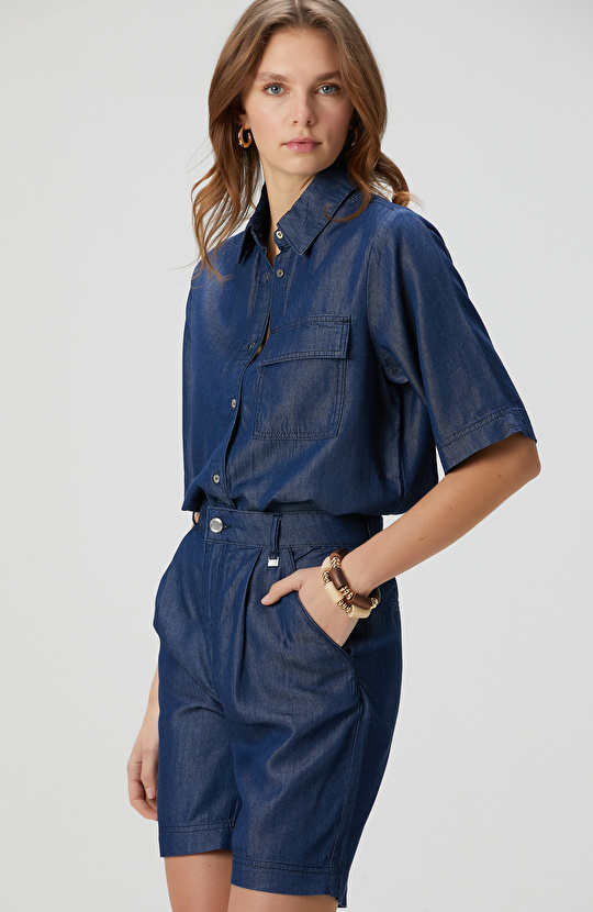 Açık Indigo Mavi Denim Gömlek