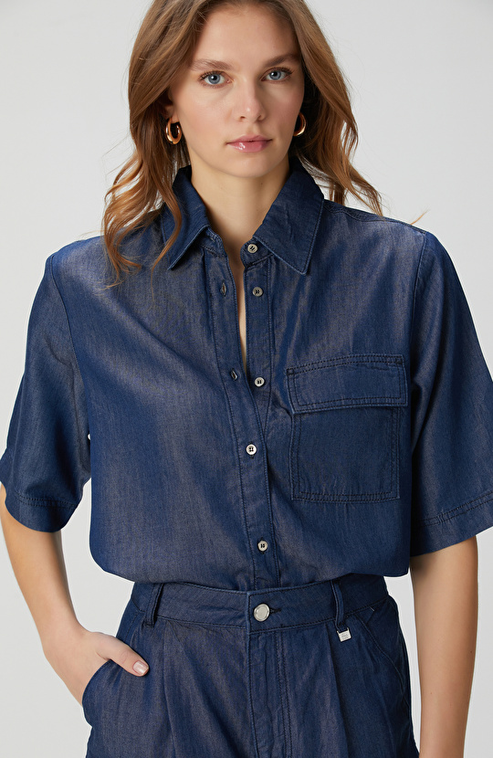 Açık Indigo Mavi Denim Gömlek