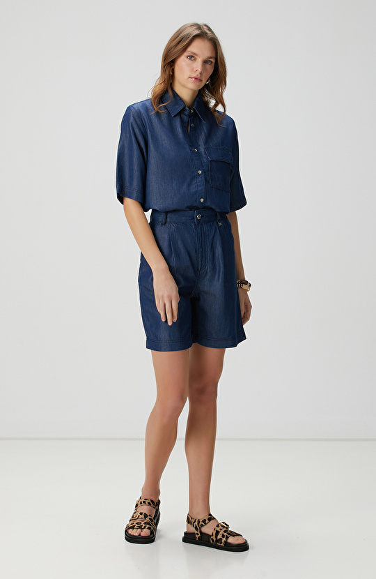 Açık Indigo Mavi Denim Gömlek