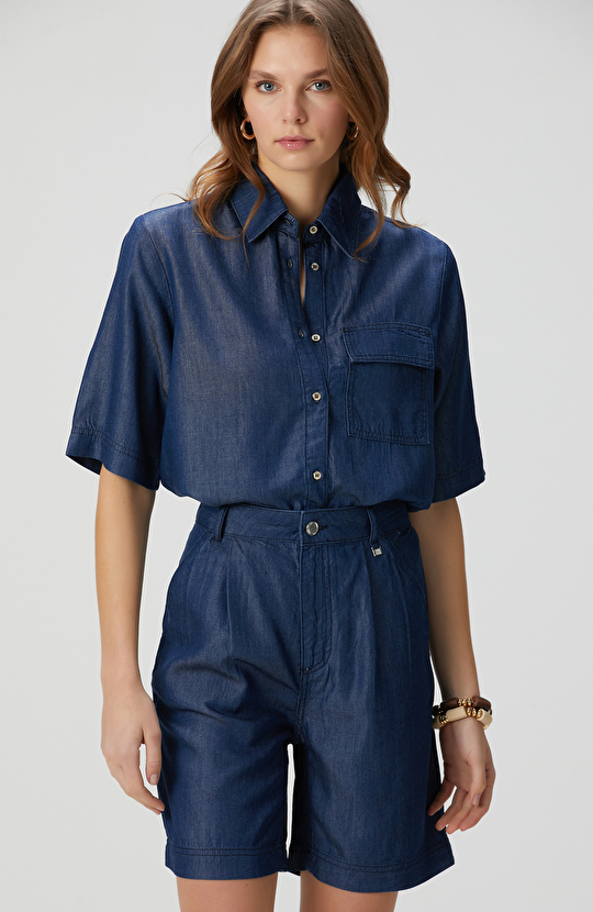 Açık Indigo Mavi Denim Gömlek
