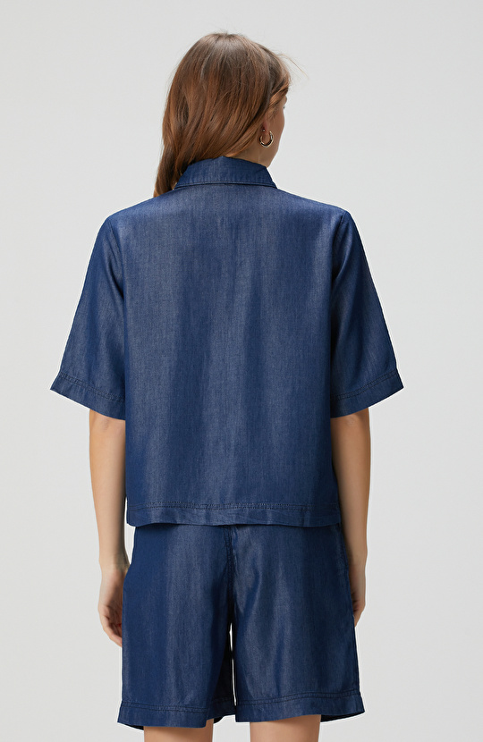 Açık Indigo Mavi Denim Gömlek
