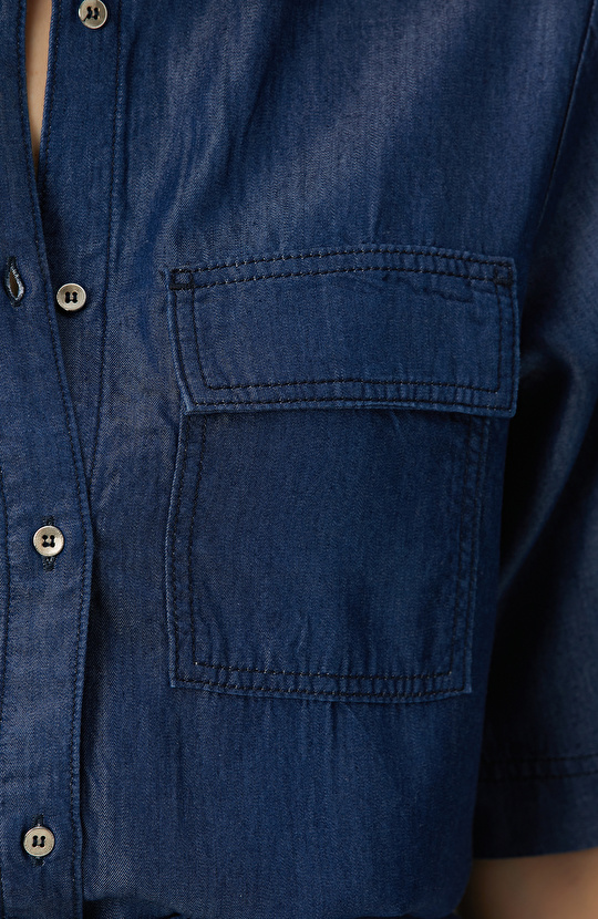 Açık Indigo Mavi Denim Gömlek