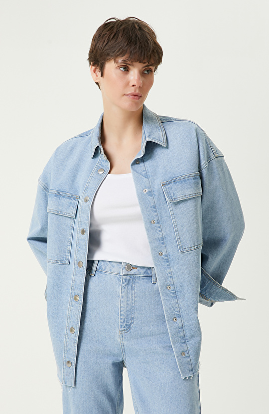 Açık Indigo Mavi Denim Gömlek