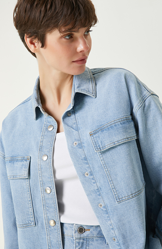 Açık Indigo Mavi Denim Gömlek