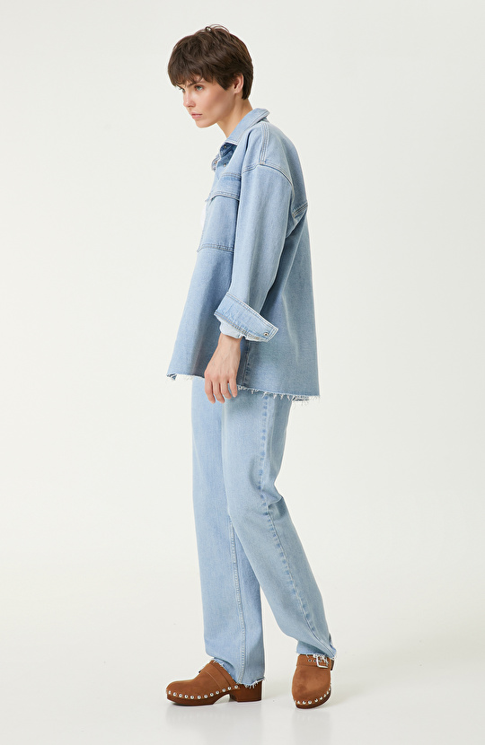 Açık Indigo Mavi Denim Gömlek
