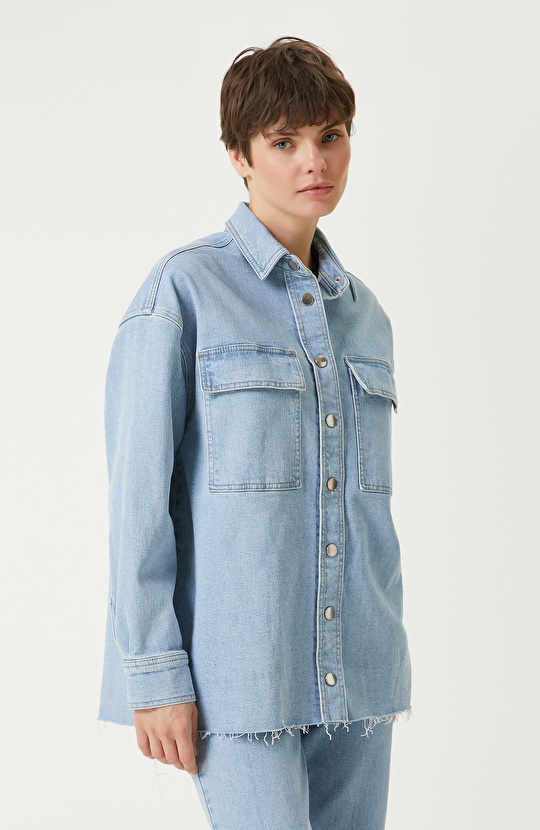 Açık Indigo Mavi Denim Gömlek