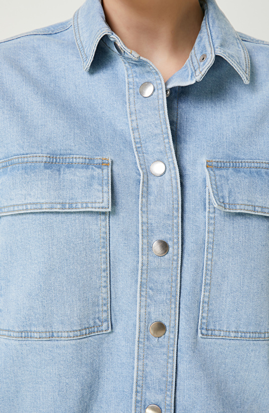 Açık Indigo Mavi Denim Gömlek