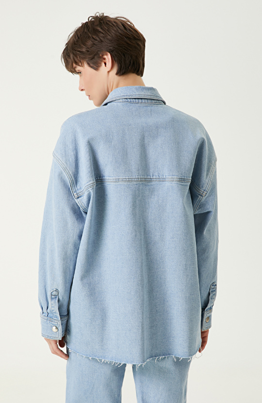 Açık Indigo Mavi Denim Gömlek