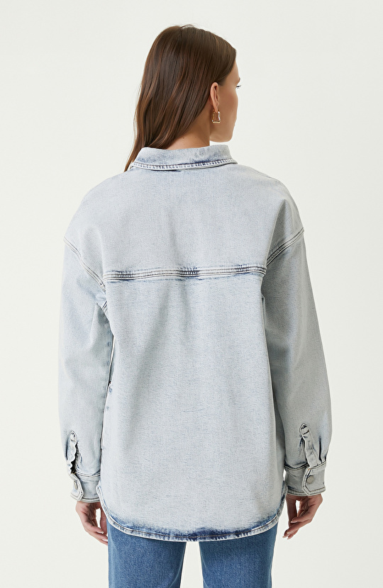  Açık Indigo Mavi Denim Gömlek