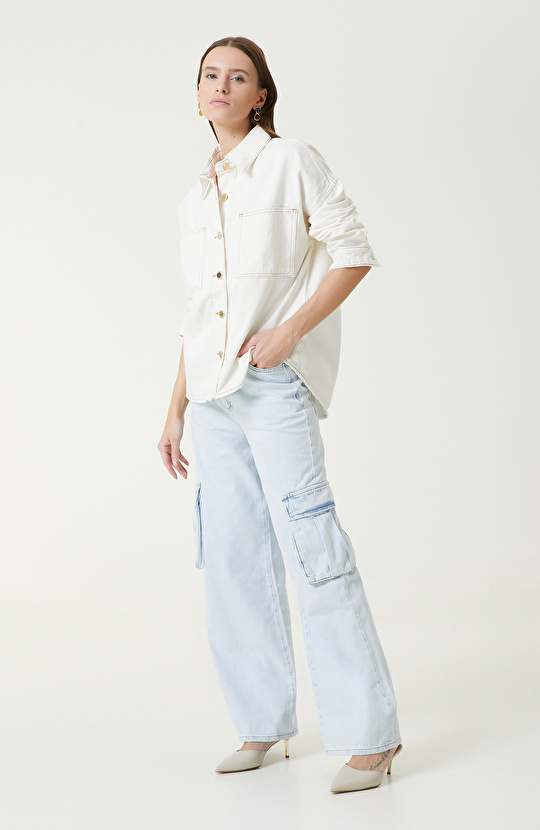 Açık İndigo Kargo Cepli Denim Pantolon Açık İndigo Kargo Cepli Denim Pantolon