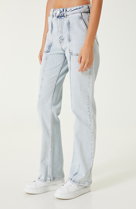 Açık Indigo Mavi Denim Pantolon