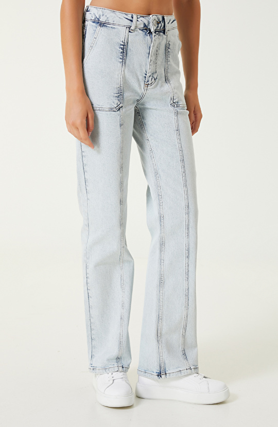 Açık Indigo Mavi Denim Pantolon