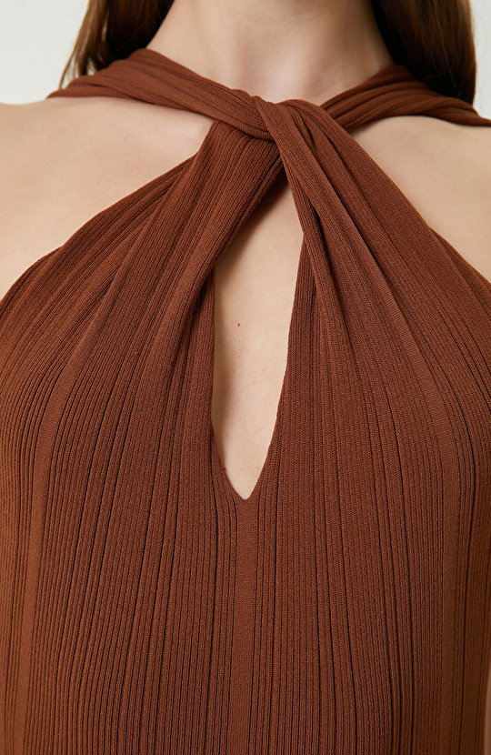 Kahverengi Midi Triko Elbise