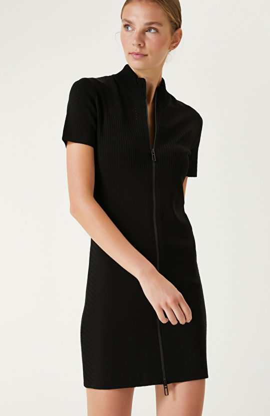 N-Tech Siyah Mini Triko Elbise