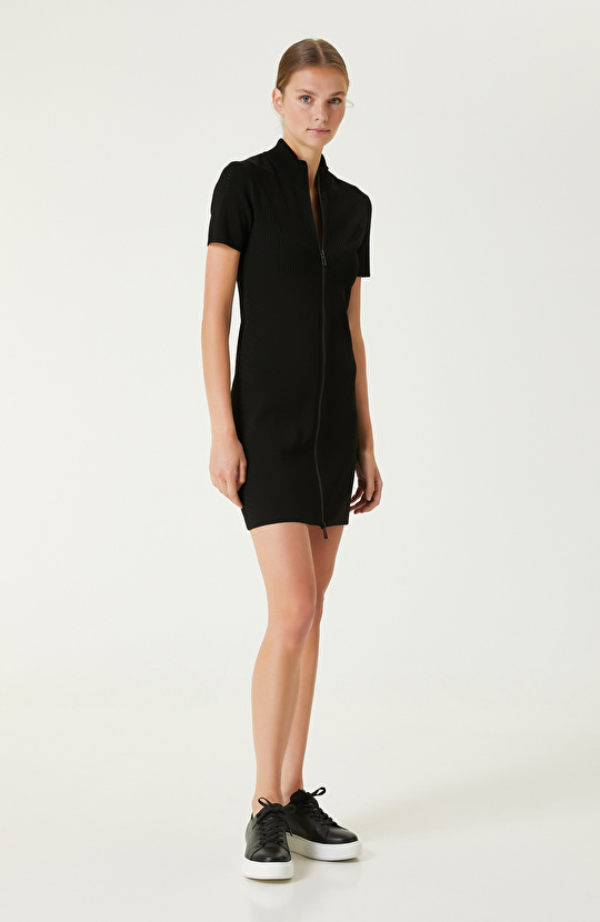 N-Tech Siyah Mini Triko Elbise