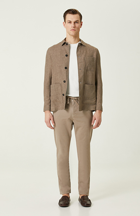 Bej Keten Erkek Ceket