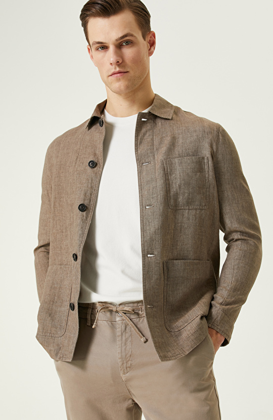 Bej Keten Erkek Ceket