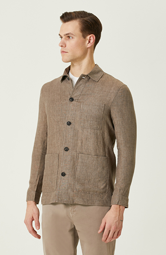 Bej Keten Erkek Ceket