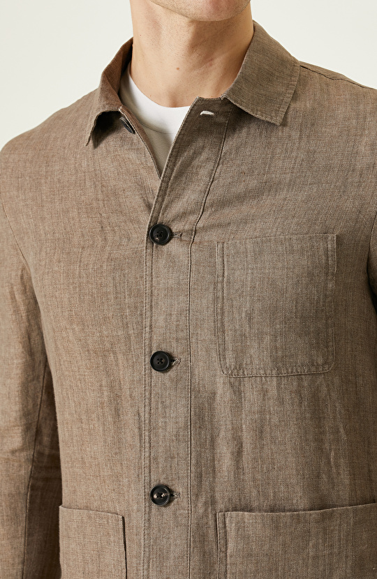 Bej Keten Erkek Ceket