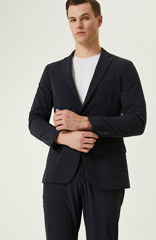 Lacivert Ekose Desenli N-Tech Ceket