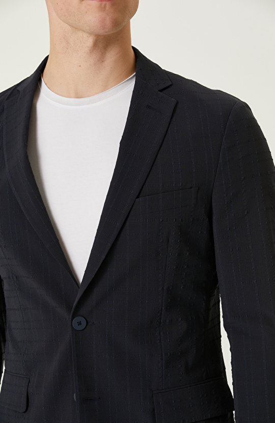 Lacivert Ekose Desenli N-Tech Ceket