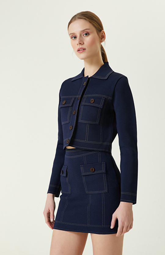 Koyu Lacivert Triko Ceket