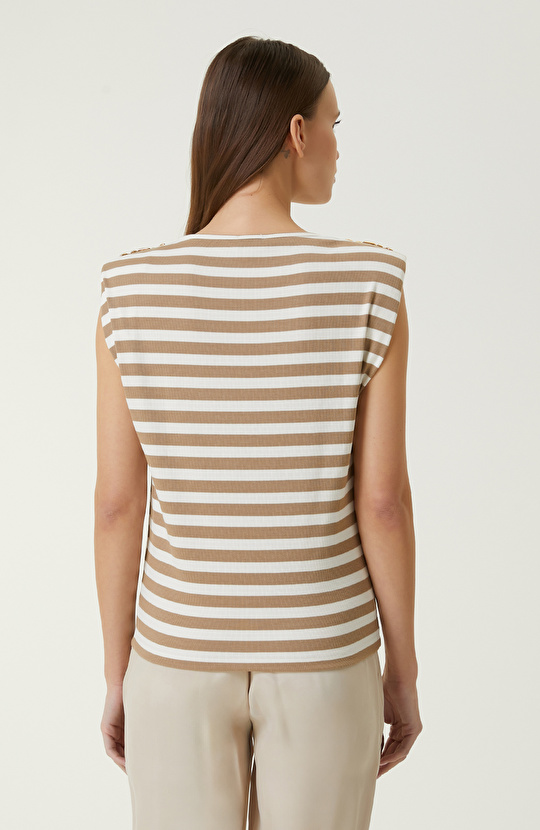 Beyaz Bej Çizgili T-shirt