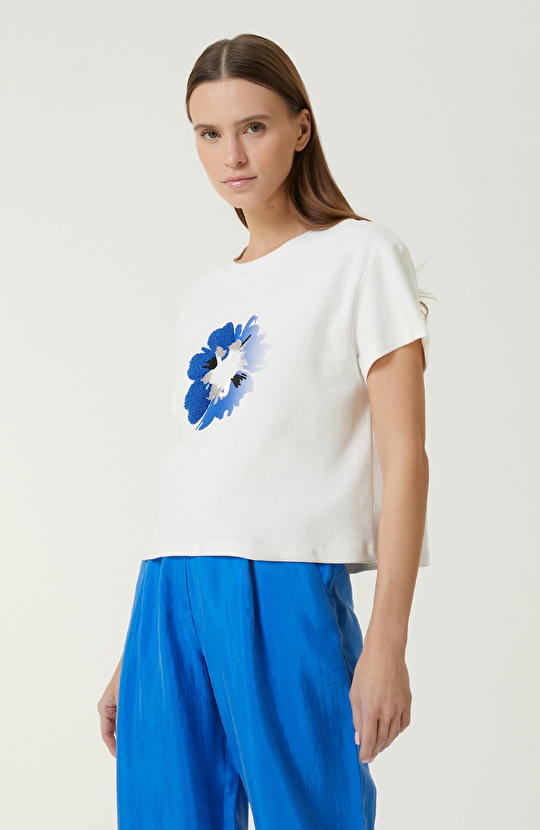  Beyaz Desenli T-Shirt