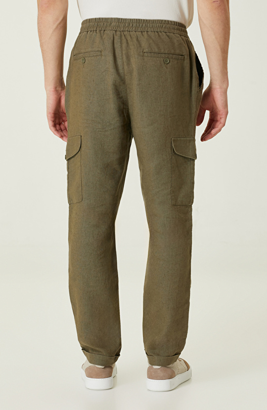 Haki Keten Kargo Cepli Pantolon