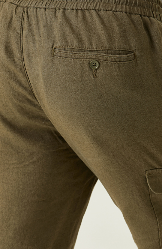 Haki Keten Kargo Cepli Pantolon